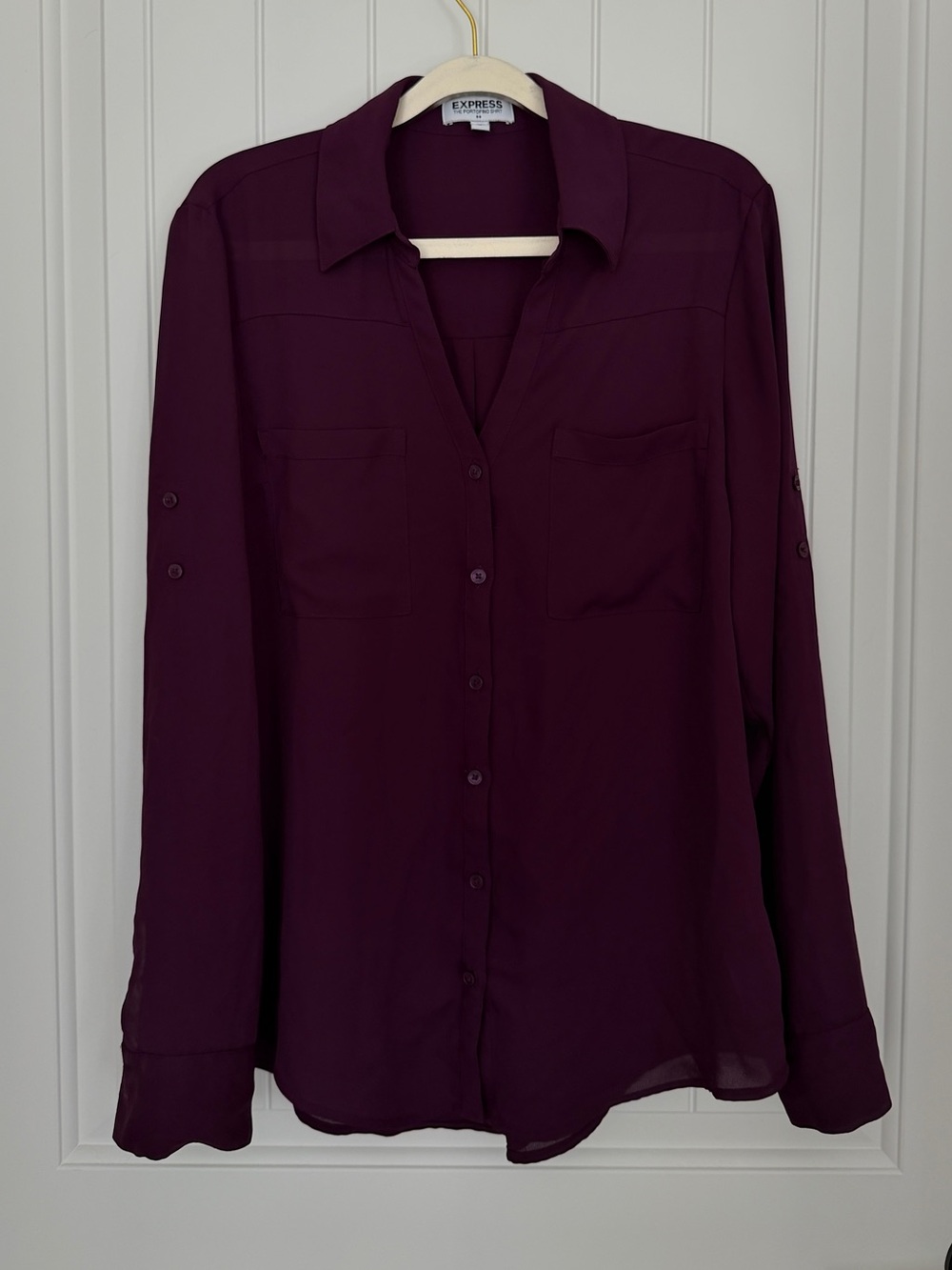 Express Portofino Slim Fit Eggplant Button Down Shirt Blouse Size M